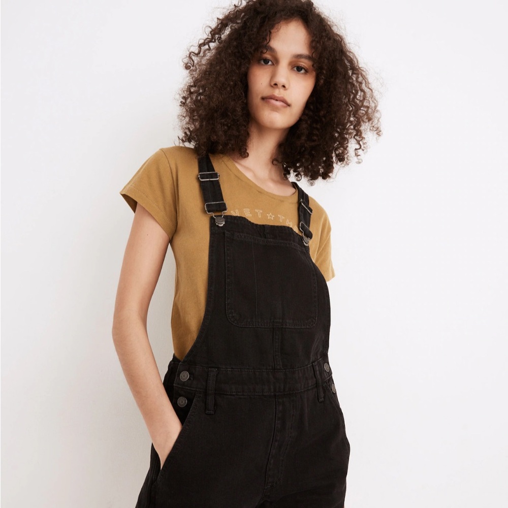 Madewell_ Black Denim Overalls Shorts